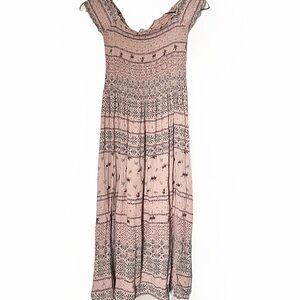 Kimchi Blue Boho Print Modi Dress Pink Short Sleeve Off Shoulder Size Small